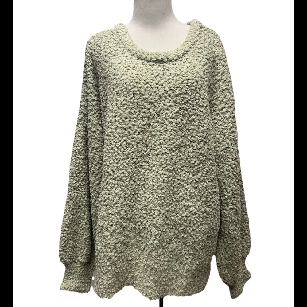 Bobeau Macon Popcorn Texture Pullover Light Green Sweater 2X